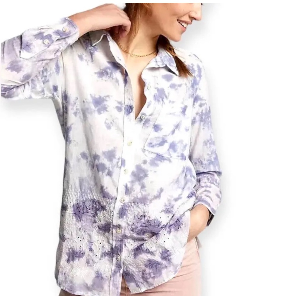 Women’s Pilcro by Anthropologie tie dye long sleeve eyelet detail blouse - Picture 4 of 11